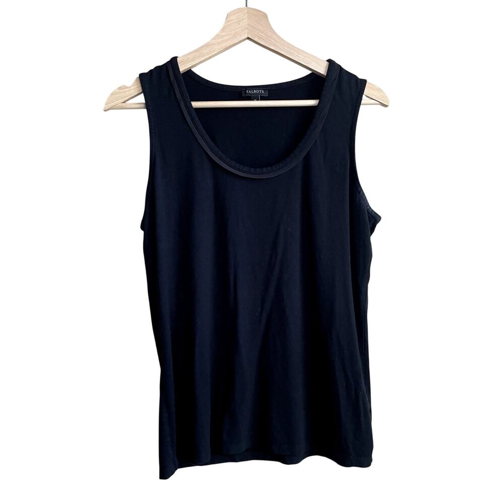 Talbots sleeveless black tank top women's size M scoop neckline rayon spandex